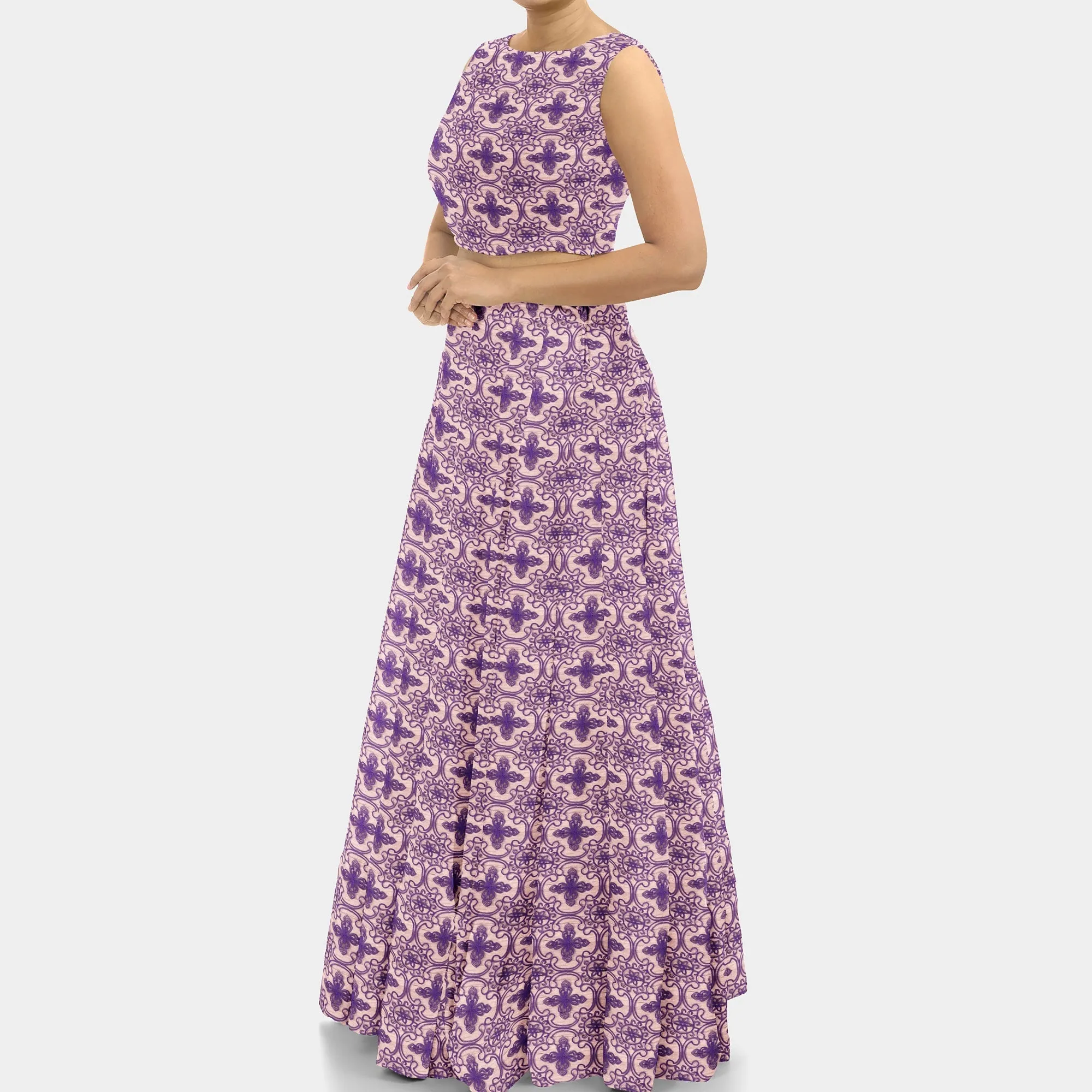 Amethyst Purple Floral Print Crochet Fabric