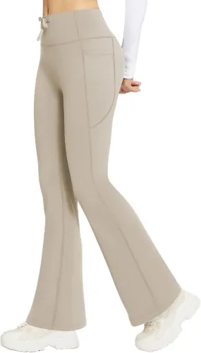 baleaf Women's Fleece Lined Pants Winter Thermal Warm Bootcut Flare Leggings Hiking Yoga Pants with Zip Pockets Cold Weather