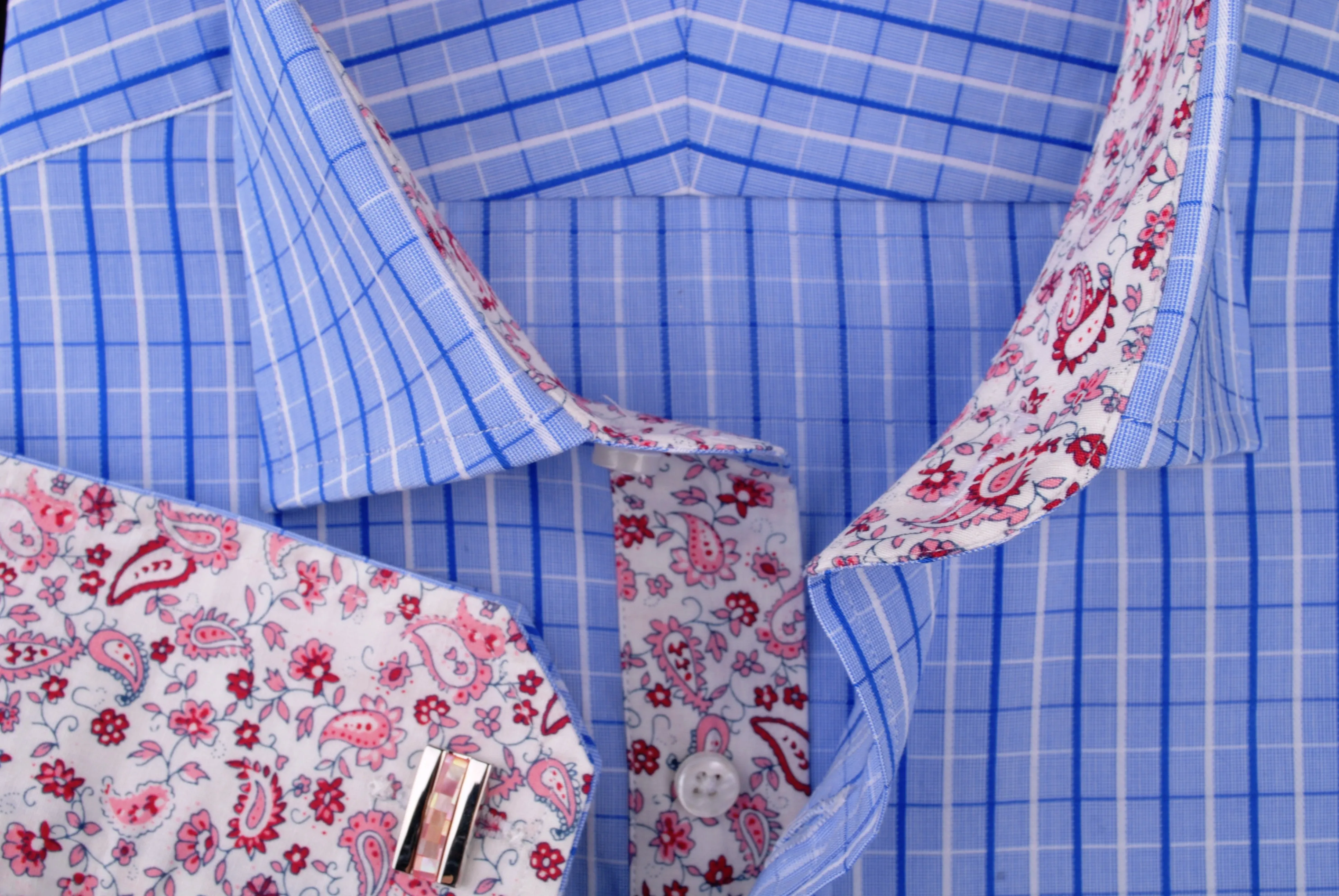 Blue Check Dress Shirt Button Cuff Regular Fit or Casual Short Sleeve Slim Fit