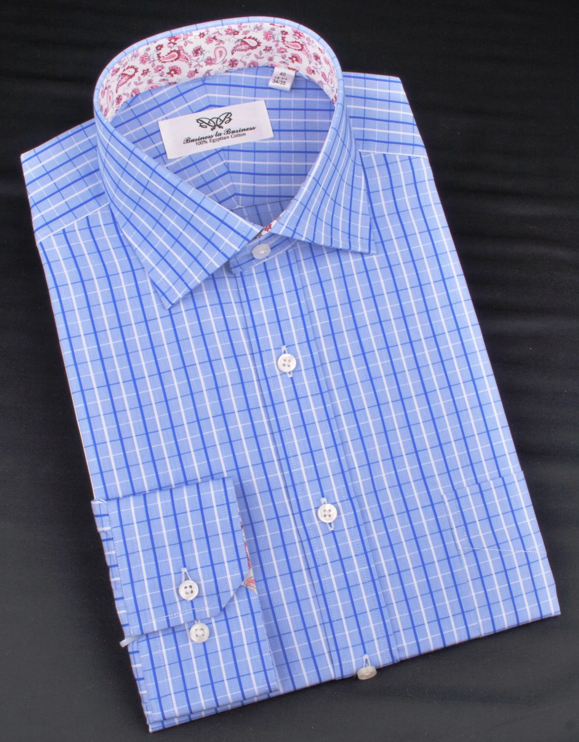 Blue Check Dress Shirt Button Cuff Regular Fit or Casual Short Sleeve Slim Fit