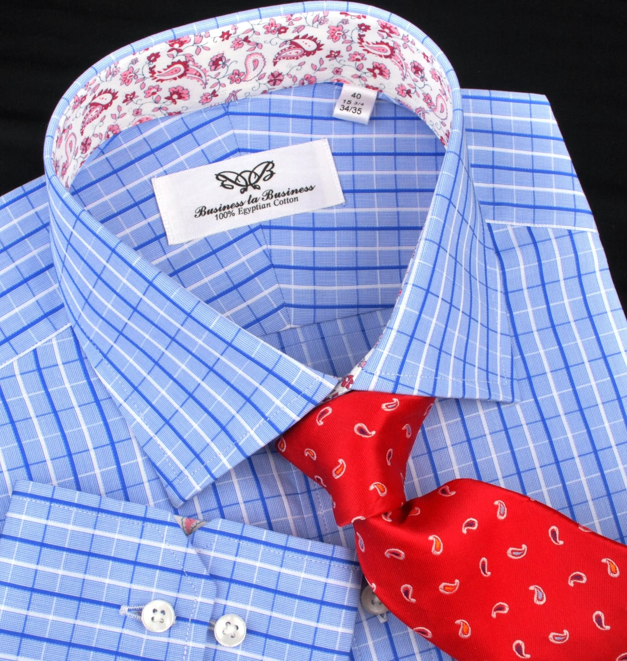 Blue Check Dress Shirt Button Cuff Regular Fit or Casual Short Sleeve Slim Fit