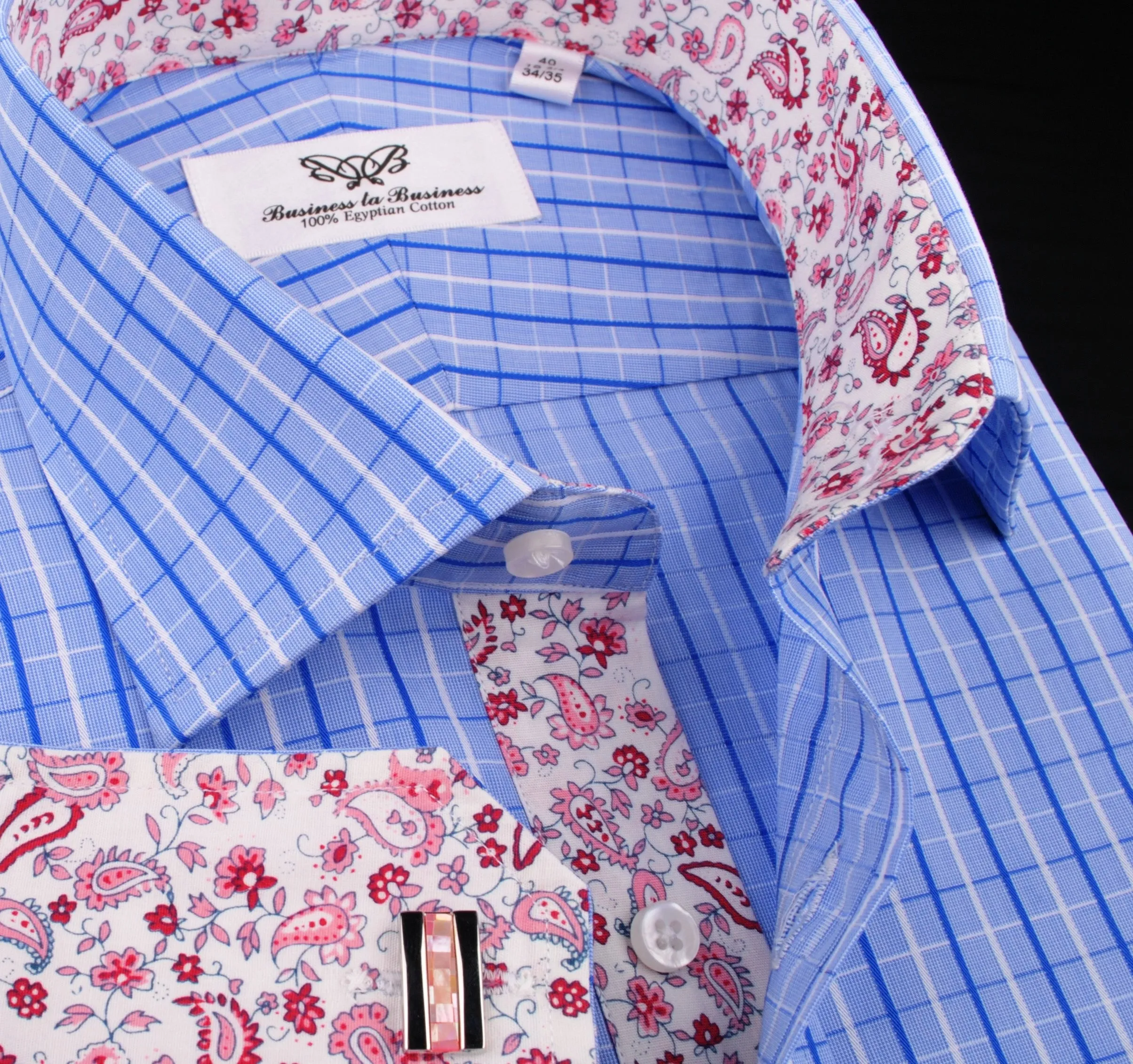 Blue Check Dress Shirt Button Cuff Regular Fit or Casual Short Sleeve Slim Fit