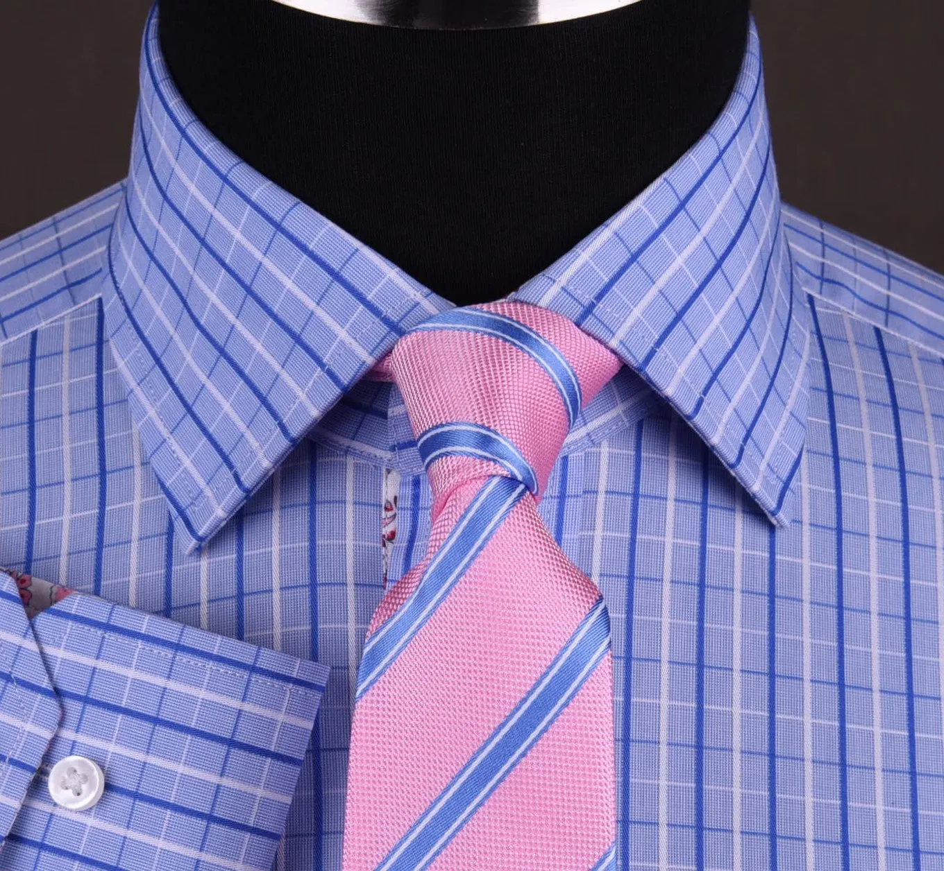 Blue Check Dress Shirt Button Cuff Regular Fit or Casual Short Sleeve Slim Fit
