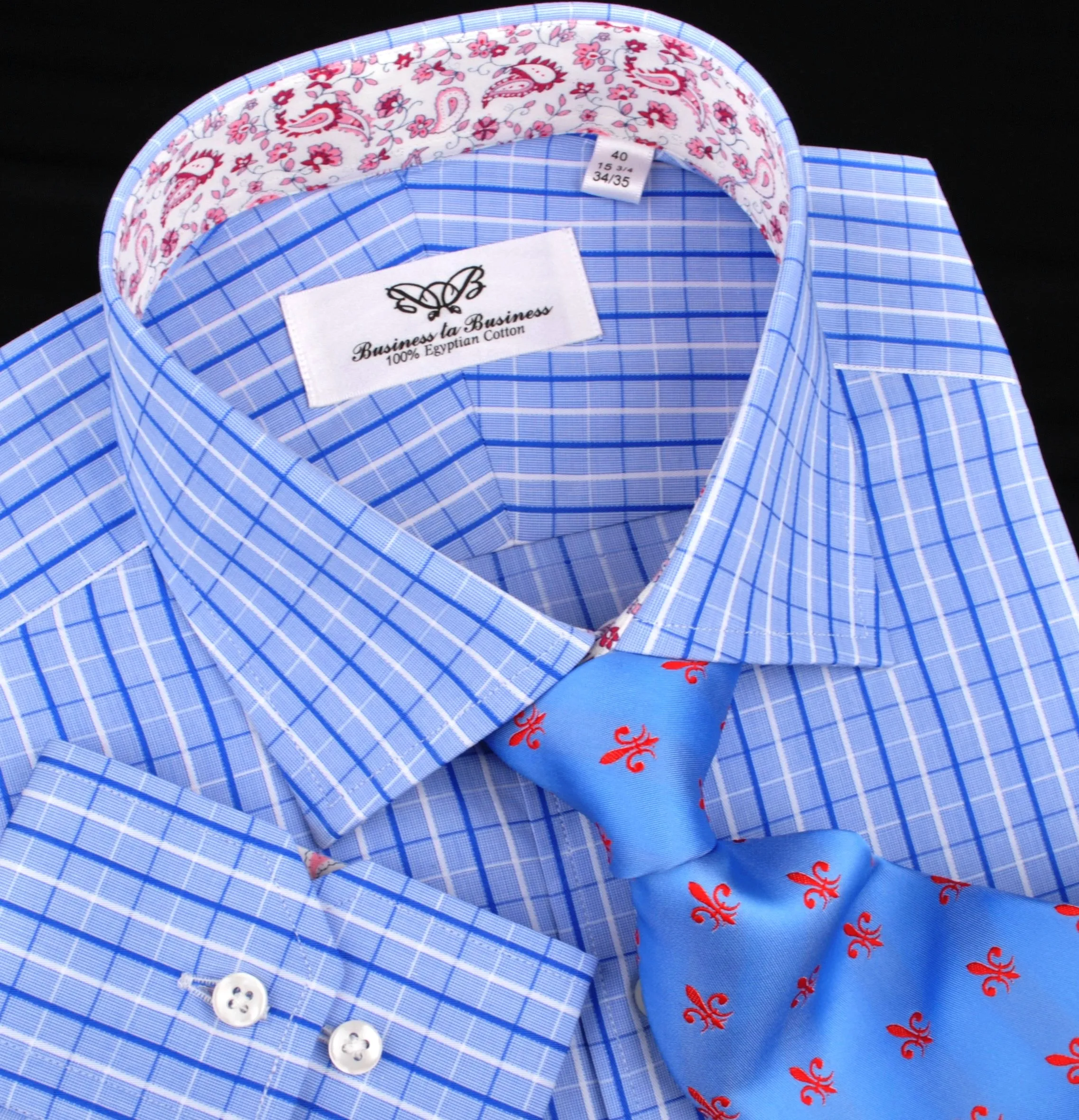 Blue Check Dress Shirt Button Cuff Regular Fit or Casual Short Sleeve Slim Fit