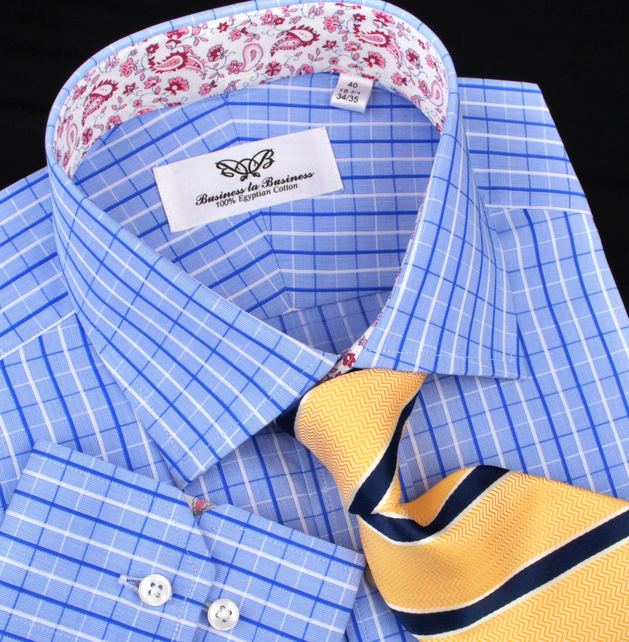 Blue Check Dress Shirt Button Cuff Regular Fit or Casual Short Sleeve Slim Fit