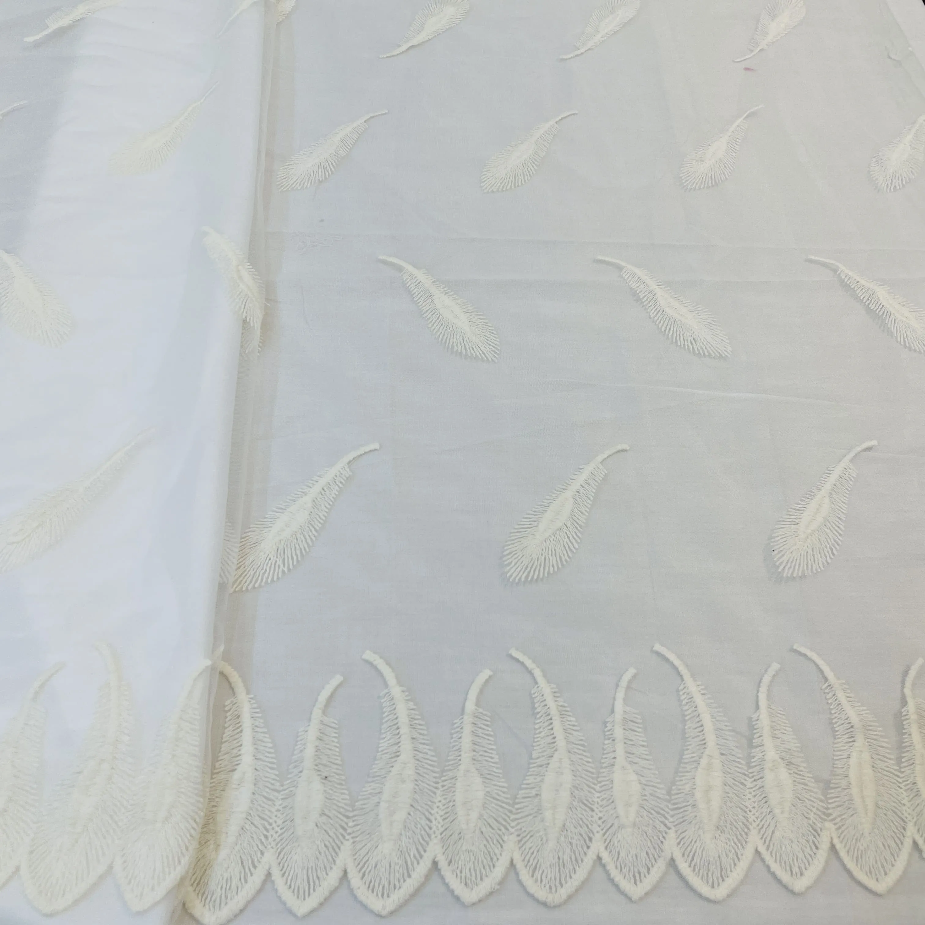 Exclusive Off White Floral Embroidery Dyeable Net Fabric