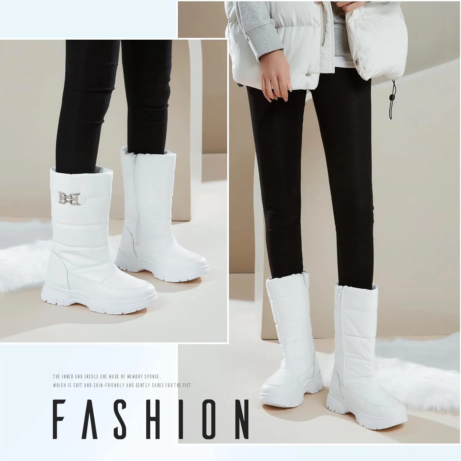 FINIWOR Womens Snow Boots Waterproof Mid Calf Winter Boots for Women Warm Faux Fur Lined Boots Side Zipper Non-Slip Boots