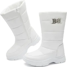FINIWOR Women's Snow Boots, Waterproof Mid Calf Winter Boots, Warm Faux Fur Lined, Side Zipper, Non-Slip, Black, US 13