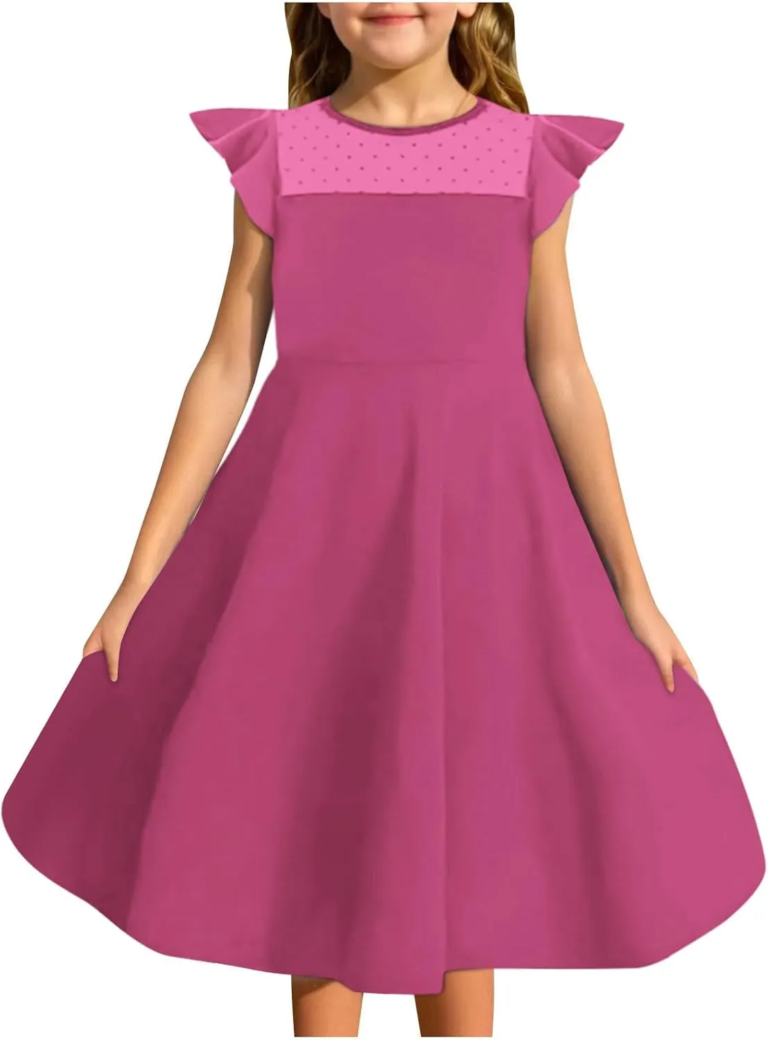 Hvyesh Girls Dresses for Easter Party Spring Summer Cute Flowy Ruffle Sleeve Mesh A Line Dress with Pockets 4-13 Years