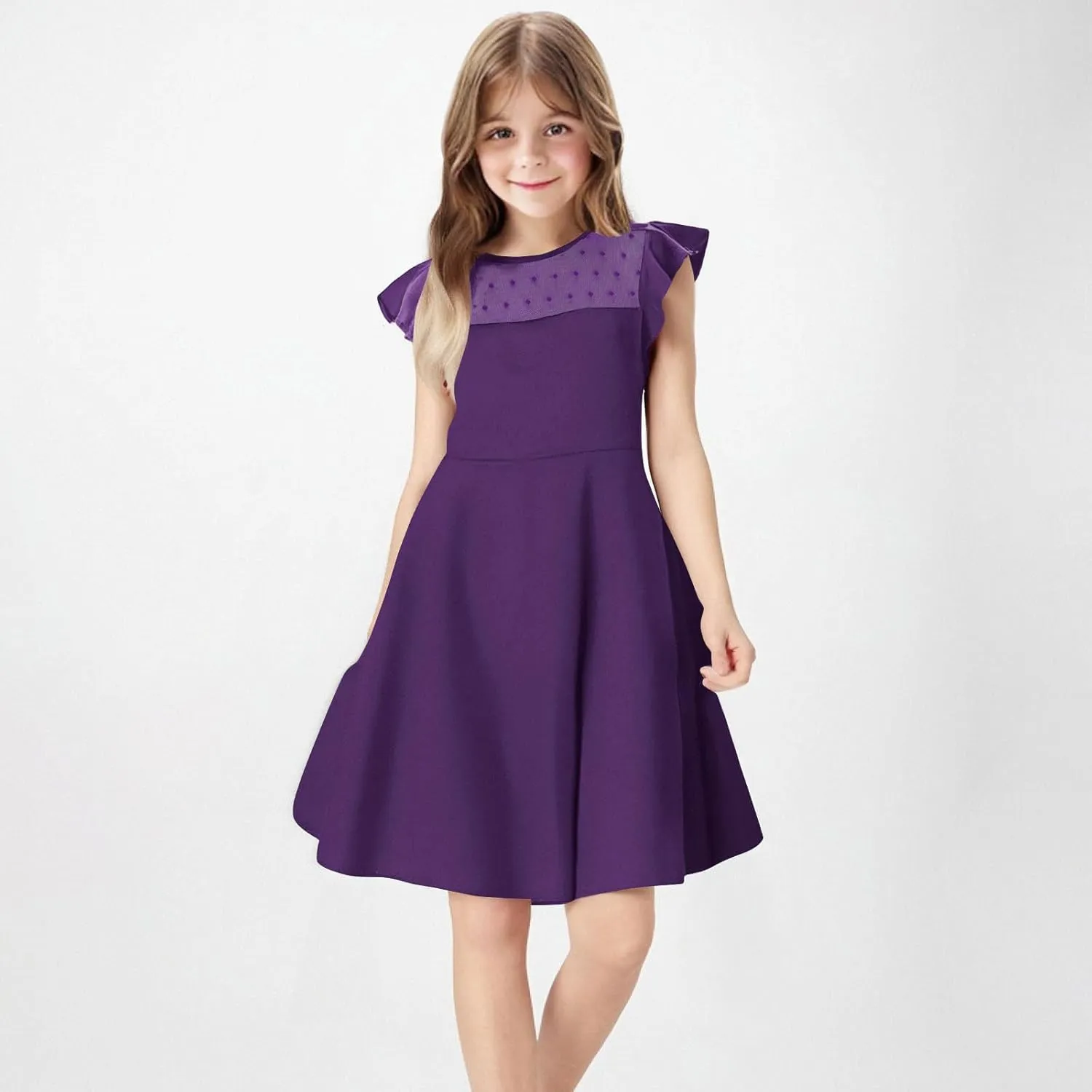 Hvyesh Girls Dresses for Easter Party Spring Summer Cute Flowy Ruffle Sleeve Mesh A Line Dress with Pockets 4-13 Years