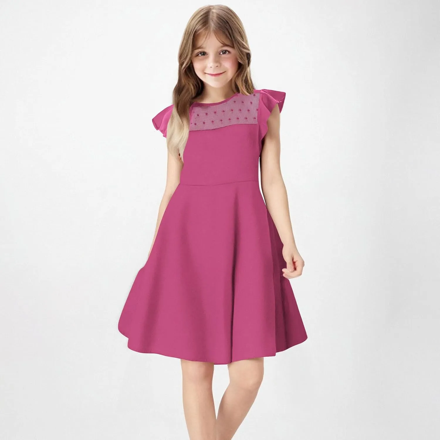 Hvyesh Girls Dresses for Easter Party Spring Summer Cute Flowy Ruffle Sleeve Mesh A Line Dress with Pockets 4-13 Years