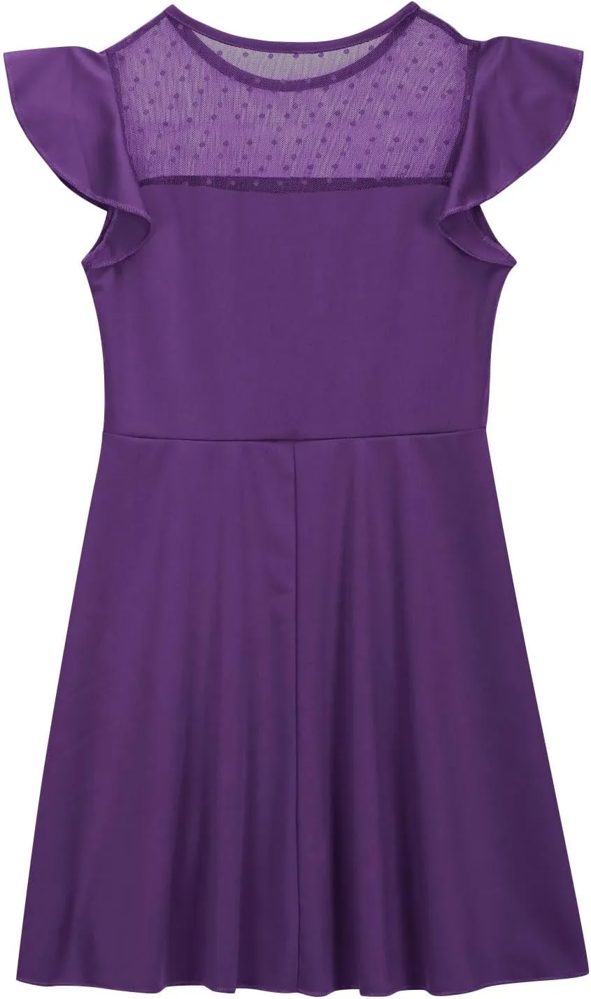 Hvyesh Girls Dresses for Easter Party Spring Summer Cute Flowy Ruffle Sleeve Mesh A Line Dress with Pockets 4-13 Years