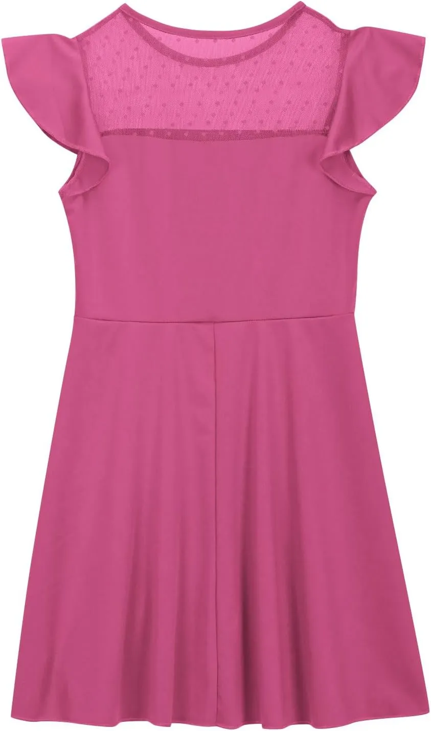 Hvyesh Girls Dresses for Easter Party Spring Summer Cute Flowy Ruffle Sleeve Mesh A Line Dress with Pockets 4-13 Years