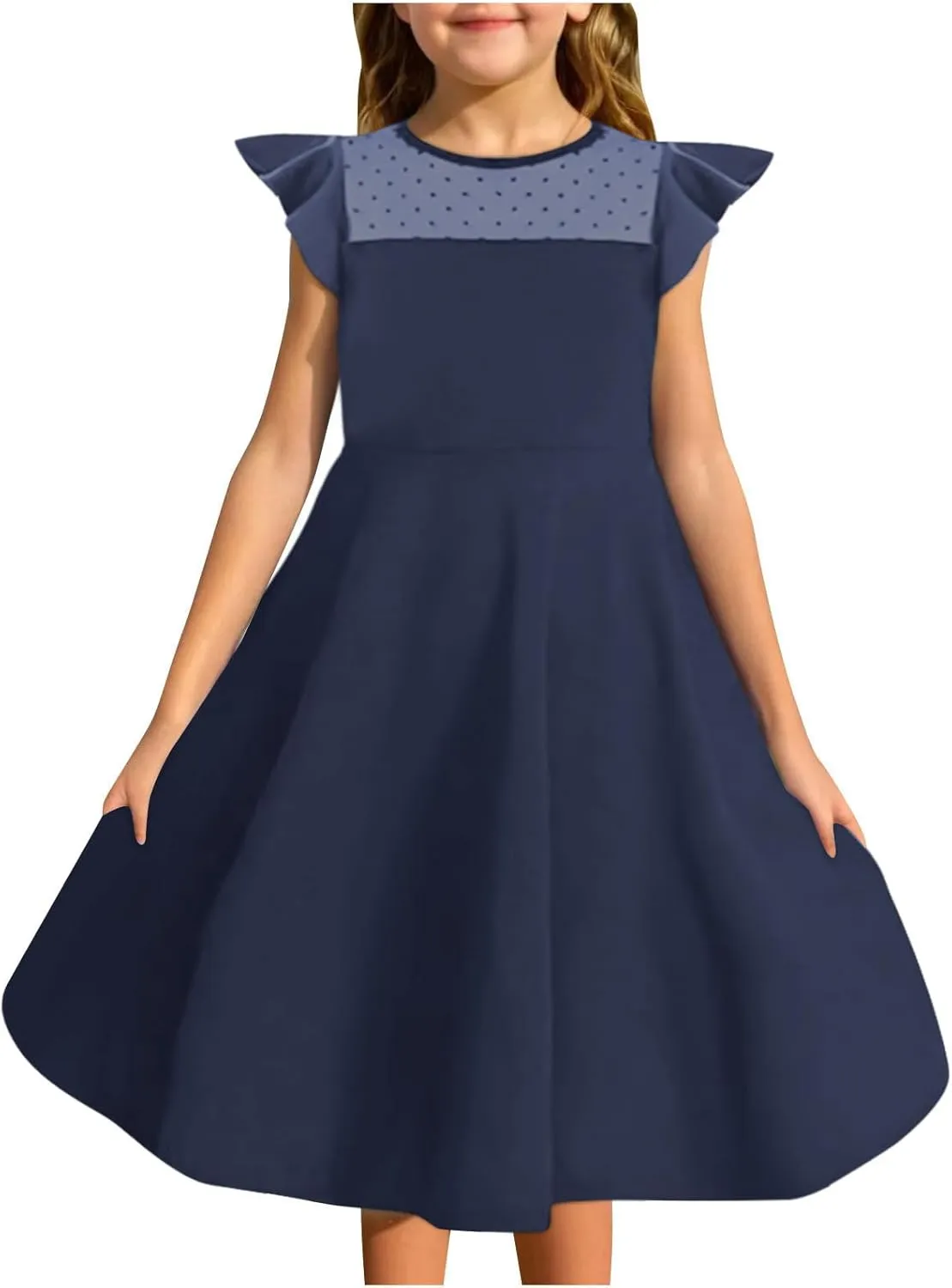 Hvyesh Girls Dresses for Easter Party Spring Summer Cute Flowy Ruffle Sleeve Mesh A Line Dress with Pockets 4-13 Years