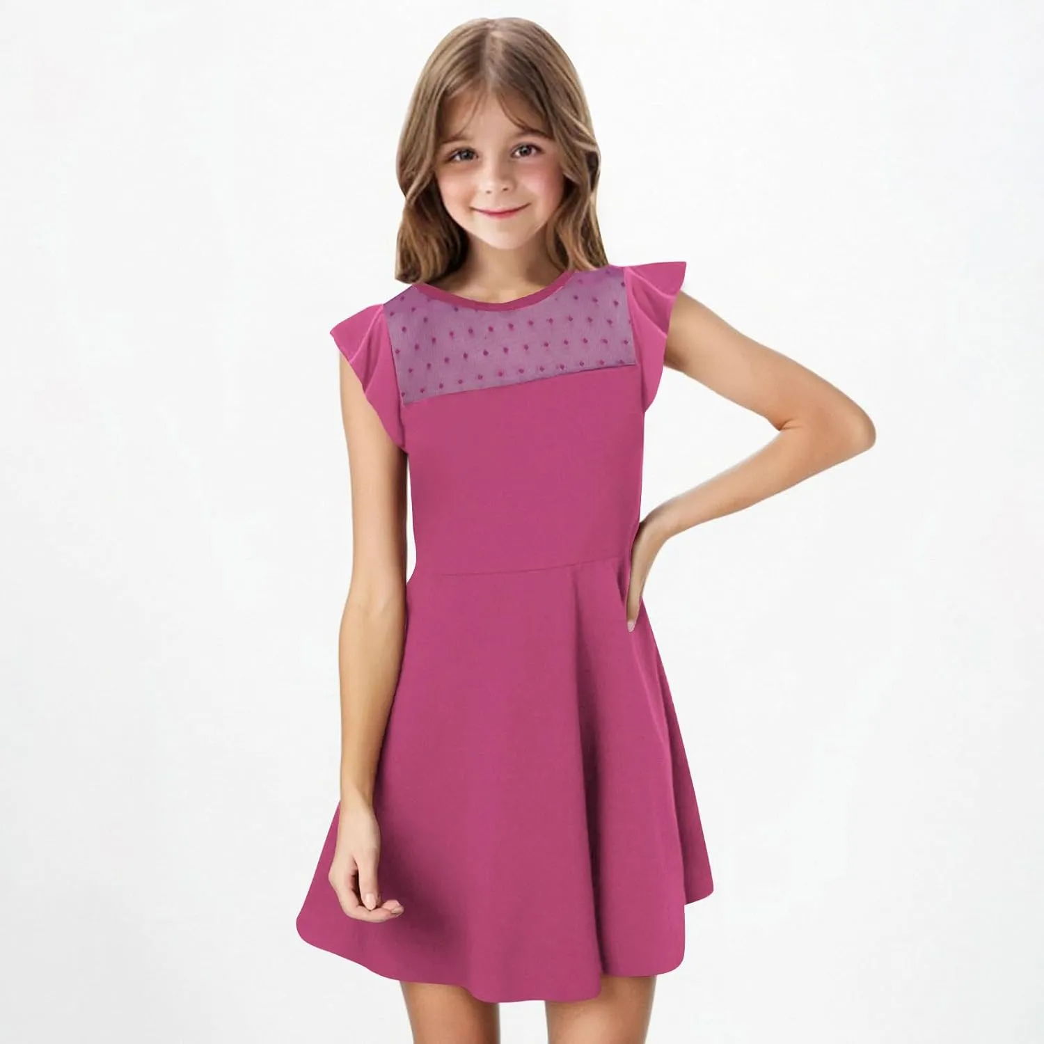 Hvyesh Girls Dresses for Easter Party Spring Summer Cute Flowy Ruffle Sleeve Mesh A Line Dress with Pockets 4-13 Years