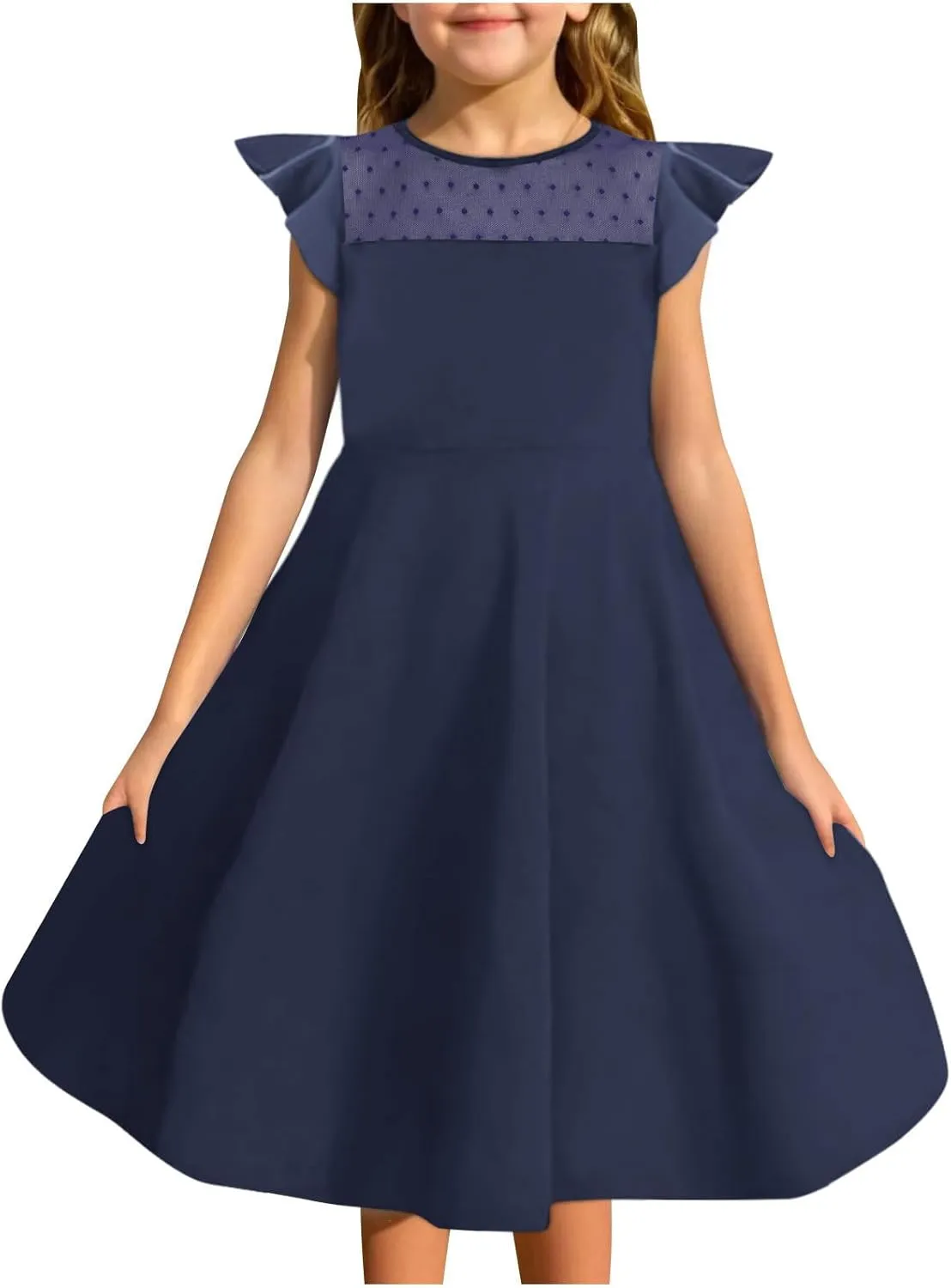 Hvyesh Girls Dresses for Easter Party Spring Summer Cute Flowy Ruffle Sleeve Mesh A Line Dress with Pockets 4-13 Years