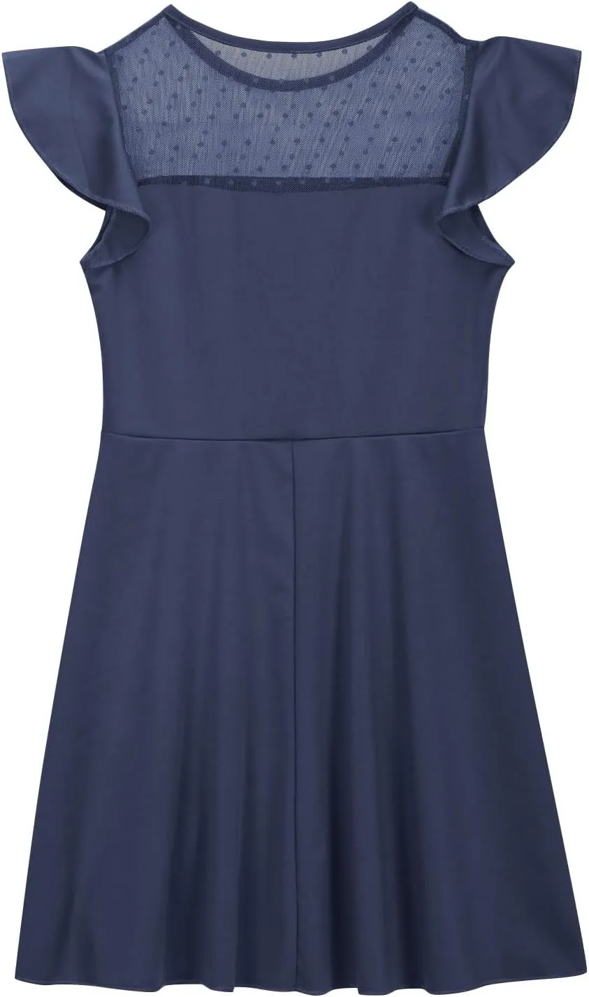 Hvyesh Girls Dresses for Easter Party Spring Summer Cute Flowy Ruffle Sleeve Mesh A Line Dress with Pockets 4-13 Years