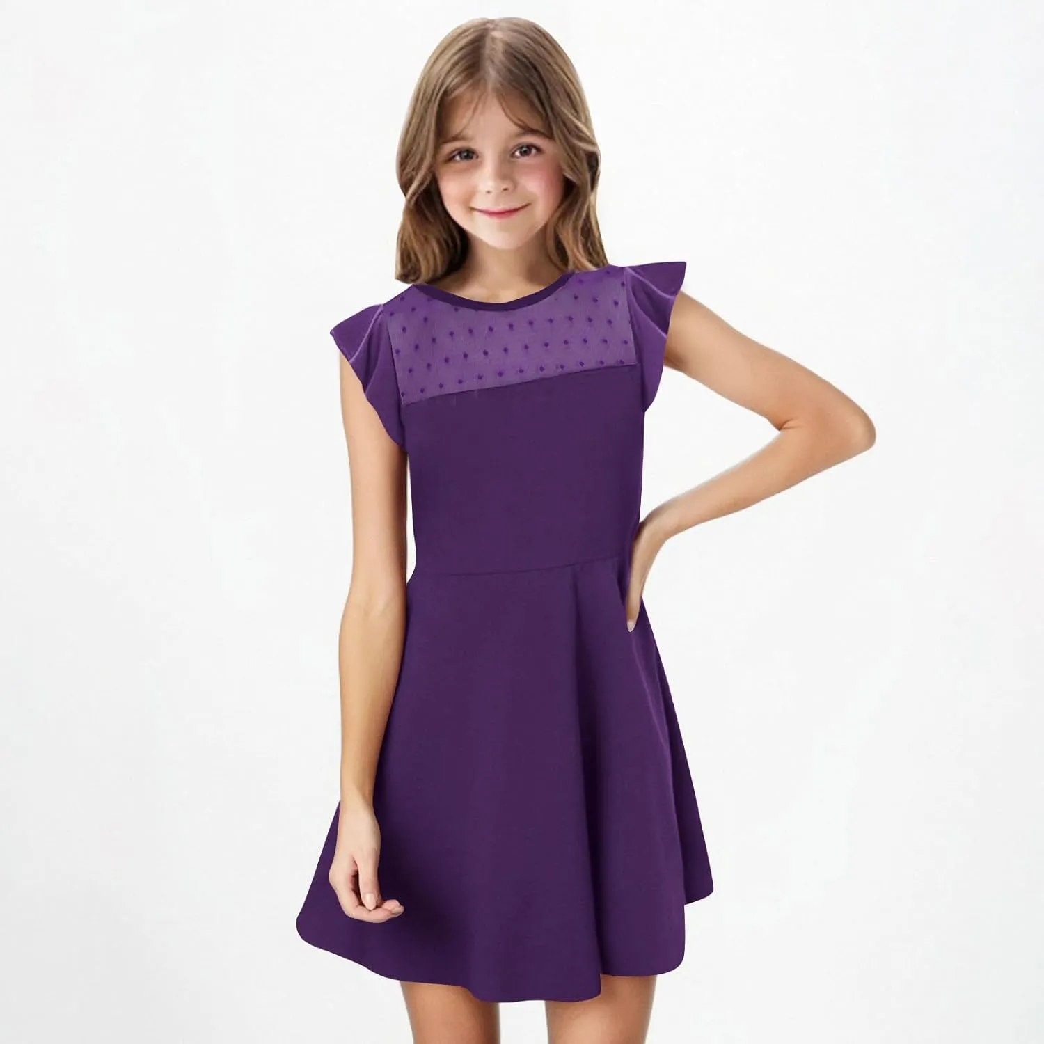 Hvyesh Girls Dresses for Easter Party Spring Summer Cute Flowy Ruffle Sleeve Mesh A Line Dress with Pockets 4-13 Years