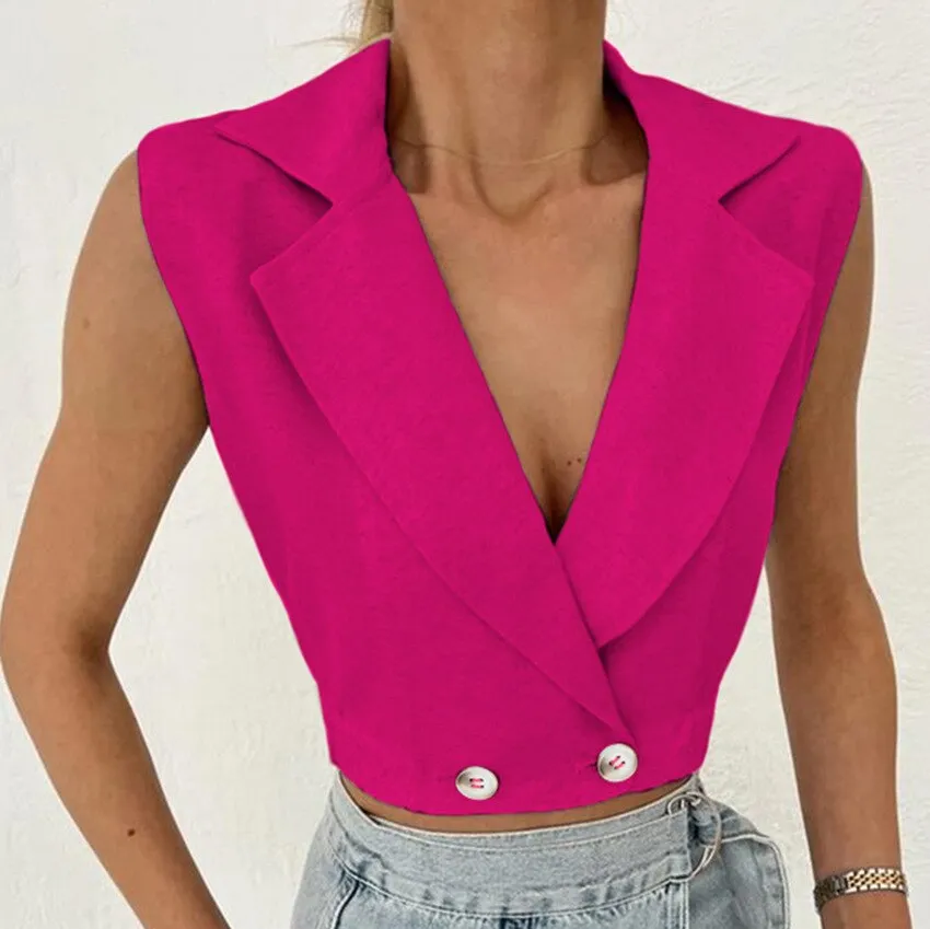 Joskaa Cotton Linen Vest For Women Solid Sleeveless Jacket Chic V-Neck Single-Breasted Ladies Waistcoat Tops Roupas Femininas