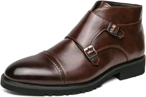 Men's Elegant Double Monk Buckle Ankle Boots Pointed Toe Business Dress Shoes