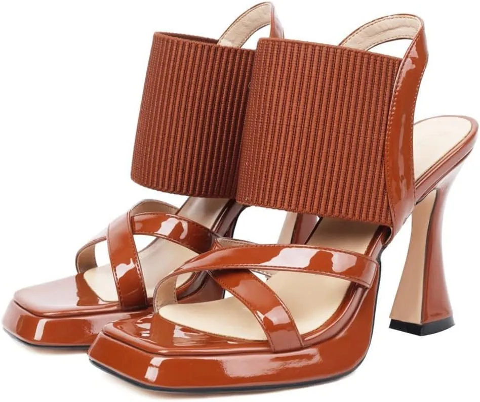 MRKEWUNEY Elegant Chunky Heel Sandals For Women Soft Knit Open Toe Ankle Strap Sandals