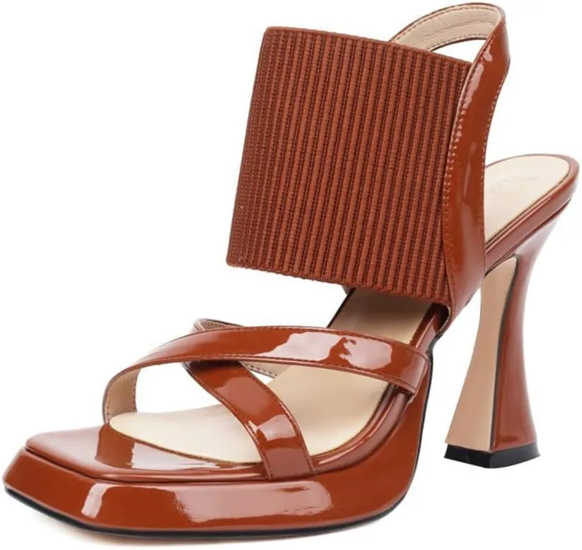 MRKEWUNEY Elegant Chunky Heel Sandals For Women Soft Knit Open Toe Ankle Strap Sandals