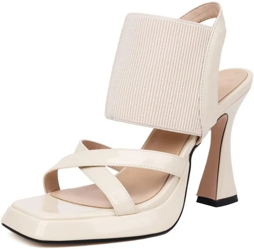 MRKEWUNEY Elegant Chunky Heel Sandals For Women Soft Knit Open Toe Ankle Strap Sandals