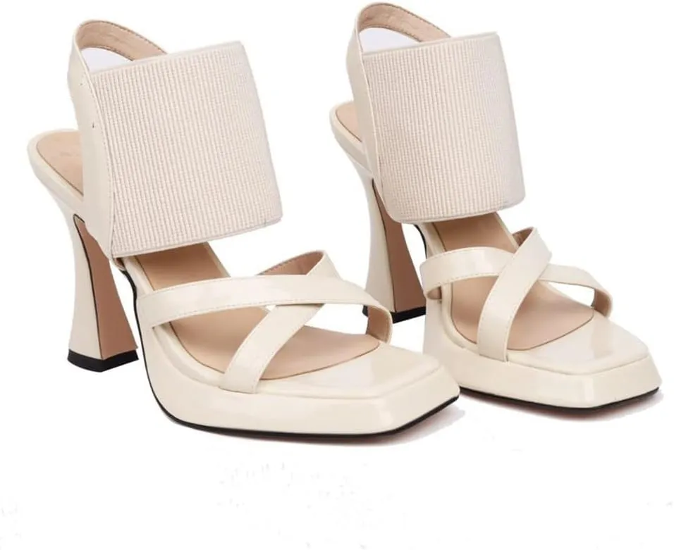 MRKEWUNEY Elegant Chunky Heel Sandals For Women Soft Knit Open Toe Ankle Strap Sandals