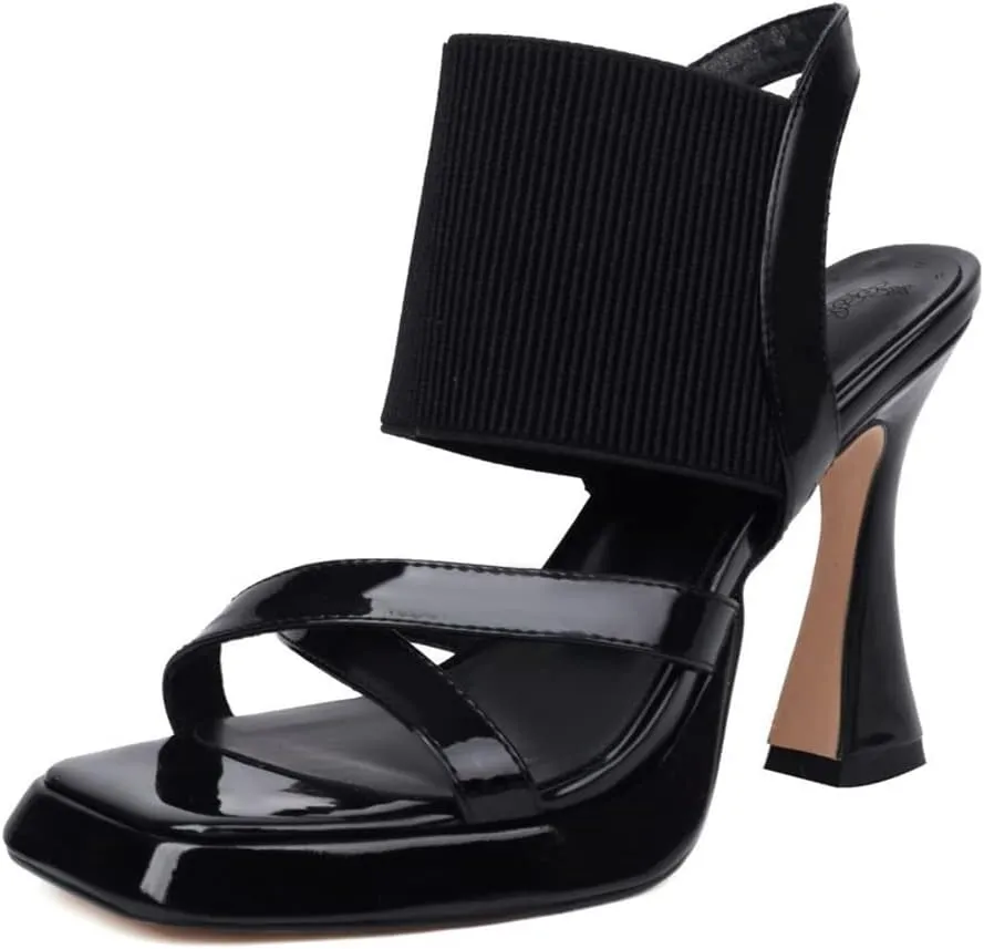 MRKEWUNEY Elegant Chunky Heel Sandals For Women Soft Knit Open Toe Ankle Strap Sandals