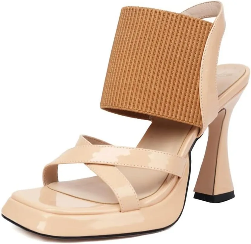 MRKEWUNEY Elegant Chunky Heel Sandals For Women Soft Knit Open Toe Ankle Strap Sandals