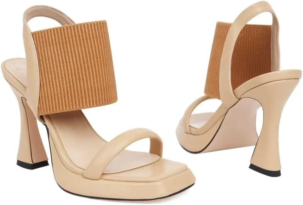 MRKEWUNEY Elegant Chunky Heel Sandals For Women Soft Knit Open Toe Ankle Strap Sandals