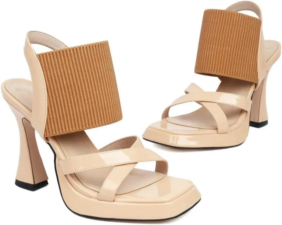 MRKEWUNEY Elegant Chunky Heel Sandals For Women Soft Knit Open Toe Ankle Strap Sandals