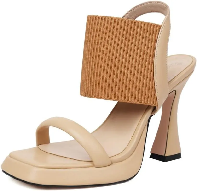 MRKEWUNEY Elegant Chunky Heel Sandals For Women Soft Knit Open Toe Ankle Strap Sandals