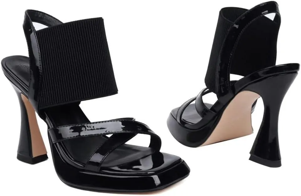MRKEWUNEY Elegant Chunky Heel Sandals For Women Soft Knit Open Toe Ankle Strap Sandals