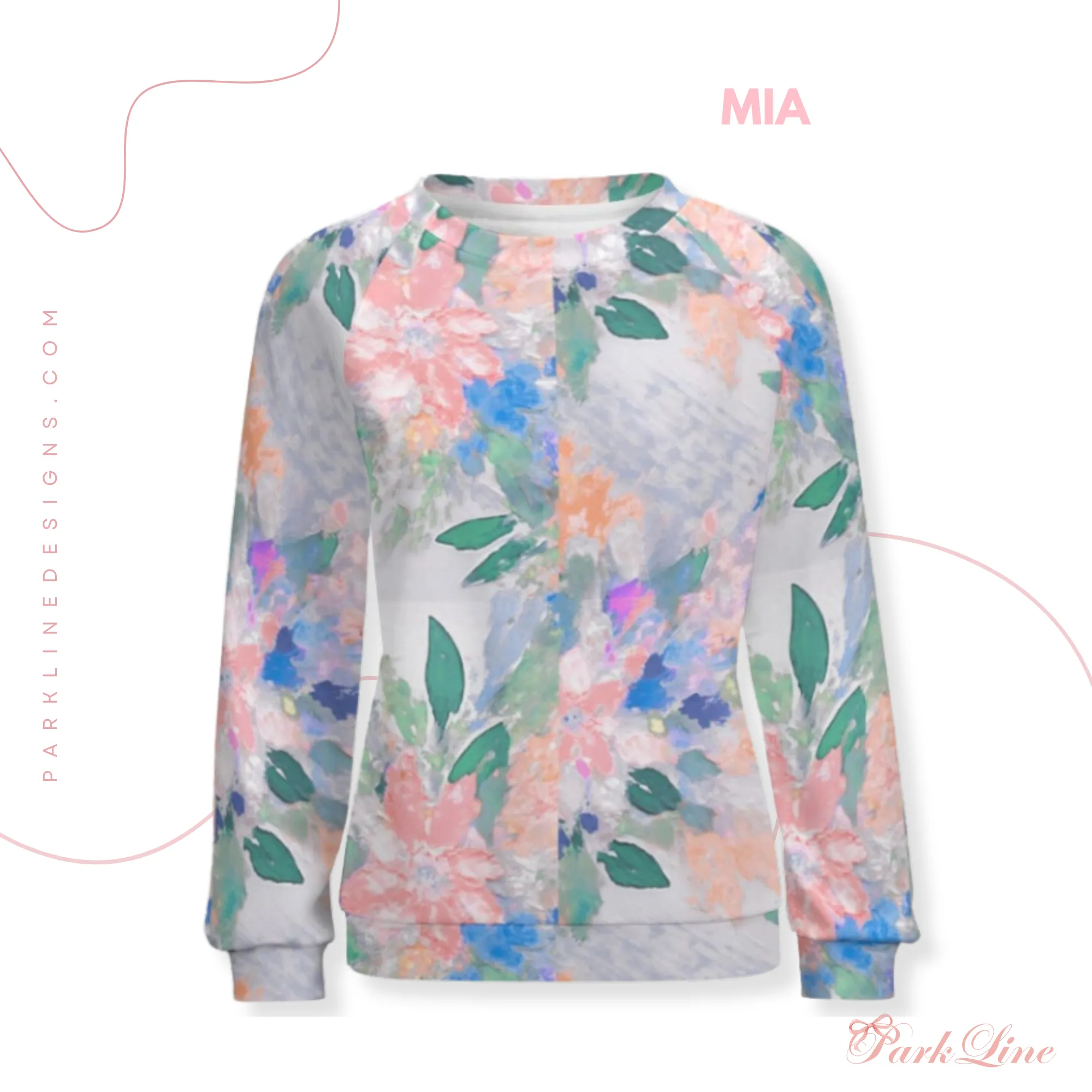 Pink Hydrangea Women's Raglan Crewneck Sweatshirt | Floral Heart Wreath Top | Cozy Autumn & Winter Crewneck