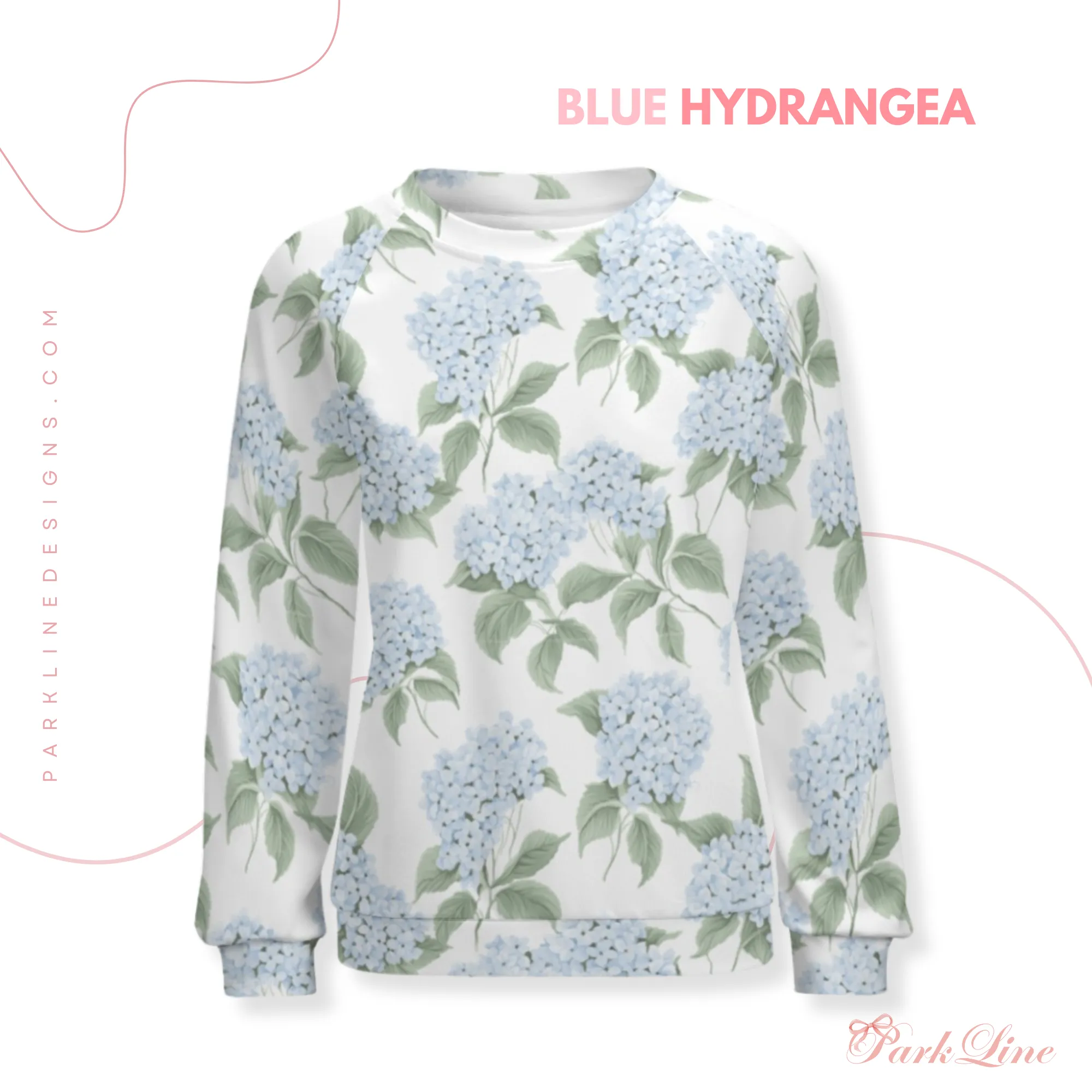 Pink Hydrangea Women's Raglan Crewneck Sweatshirt | Floral Heart Wreath Top | Cozy Autumn & Winter Crewneck