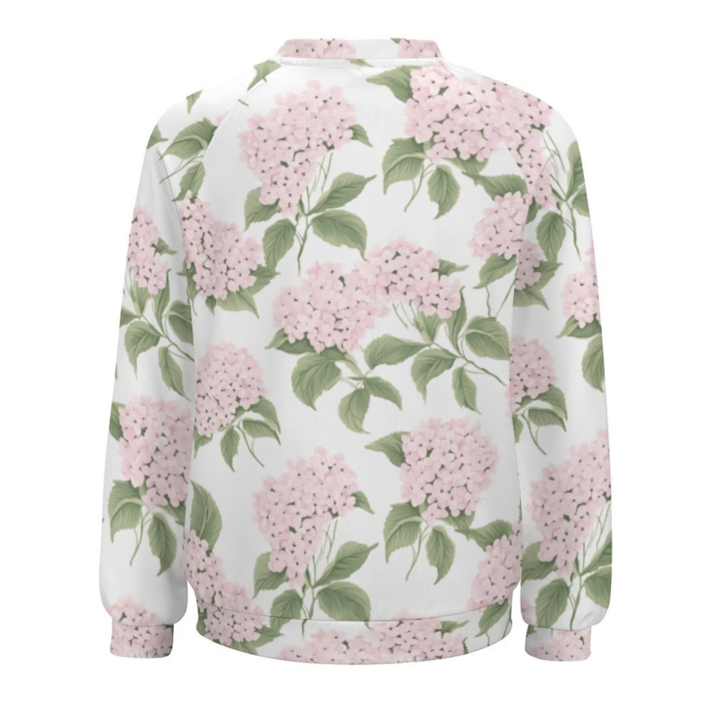 Pink Hydrangea Women's Raglan Crewneck Sweatshirt | Floral Heart Wreath Top | Cozy Autumn & Winter Crewneck