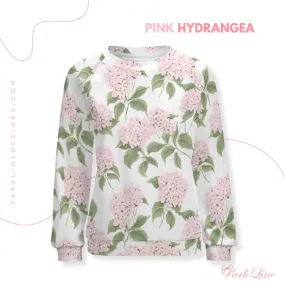 Pink Hydrangea Women's Raglan Crewneck Sweatshirt | Floral Heart Wreath Top | Cozy Autumn & Winter Crewneck
