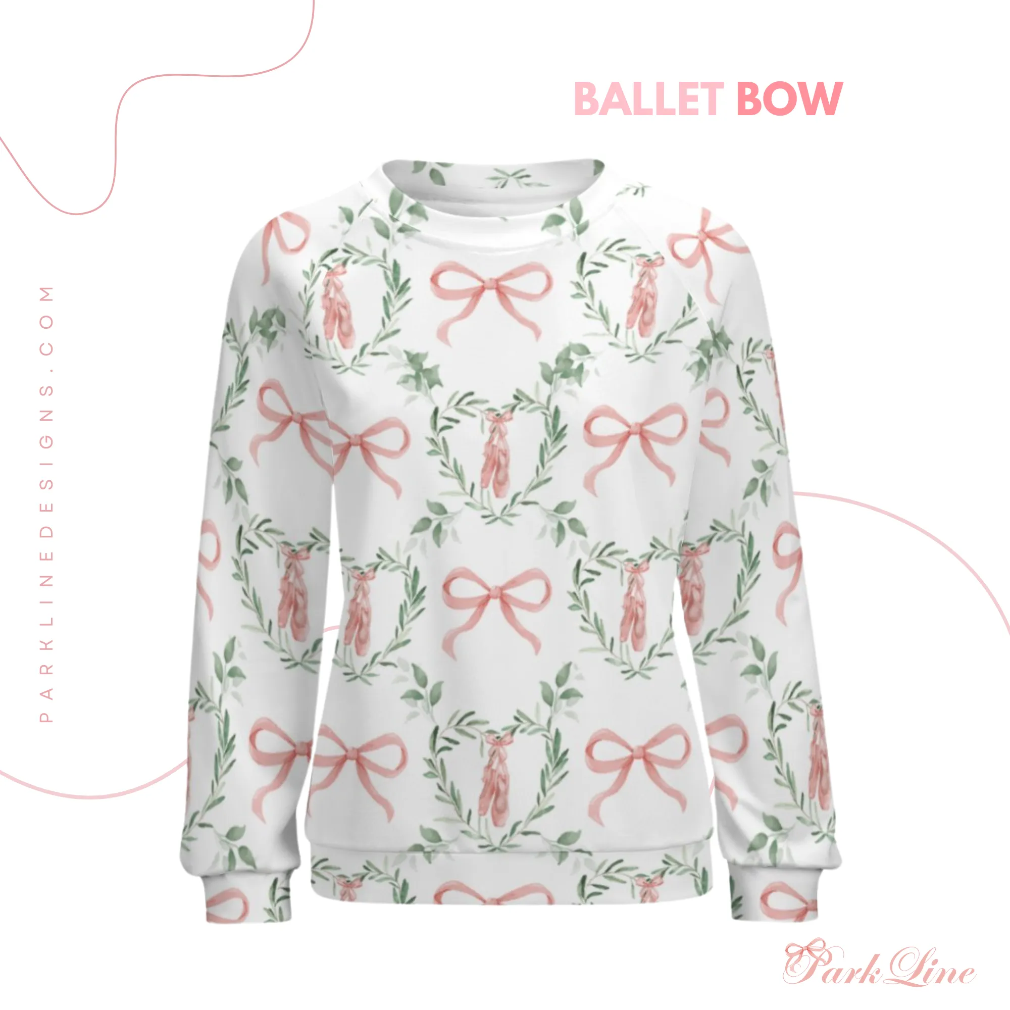 Pink Hydrangea Women's Raglan Crewneck Sweatshirt | Floral Heart Wreath Top | Cozy Autumn & Winter Crewneck