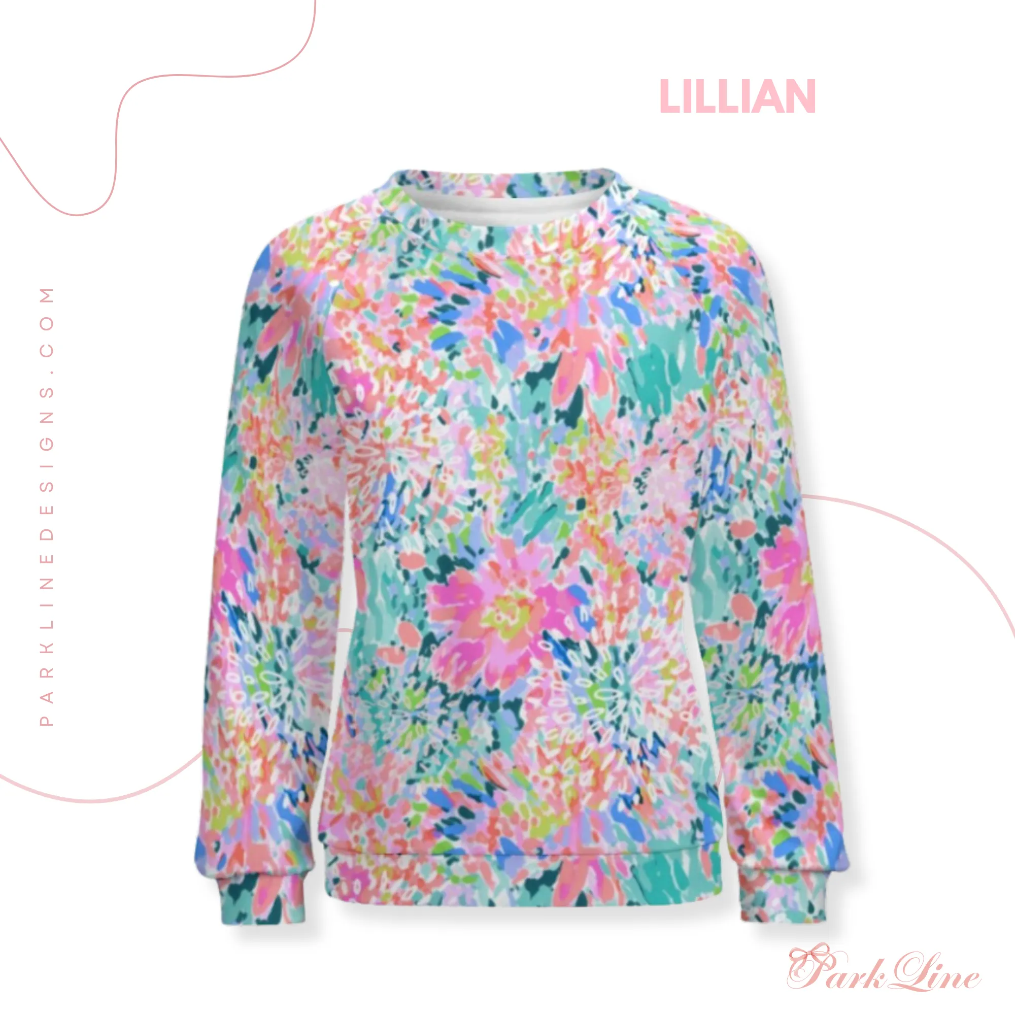 Pink Hydrangea Women's Raglan Crewneck Sweatshirt | Floral Heart Wreath Top | Cozy Autumn & Winter Crewneck