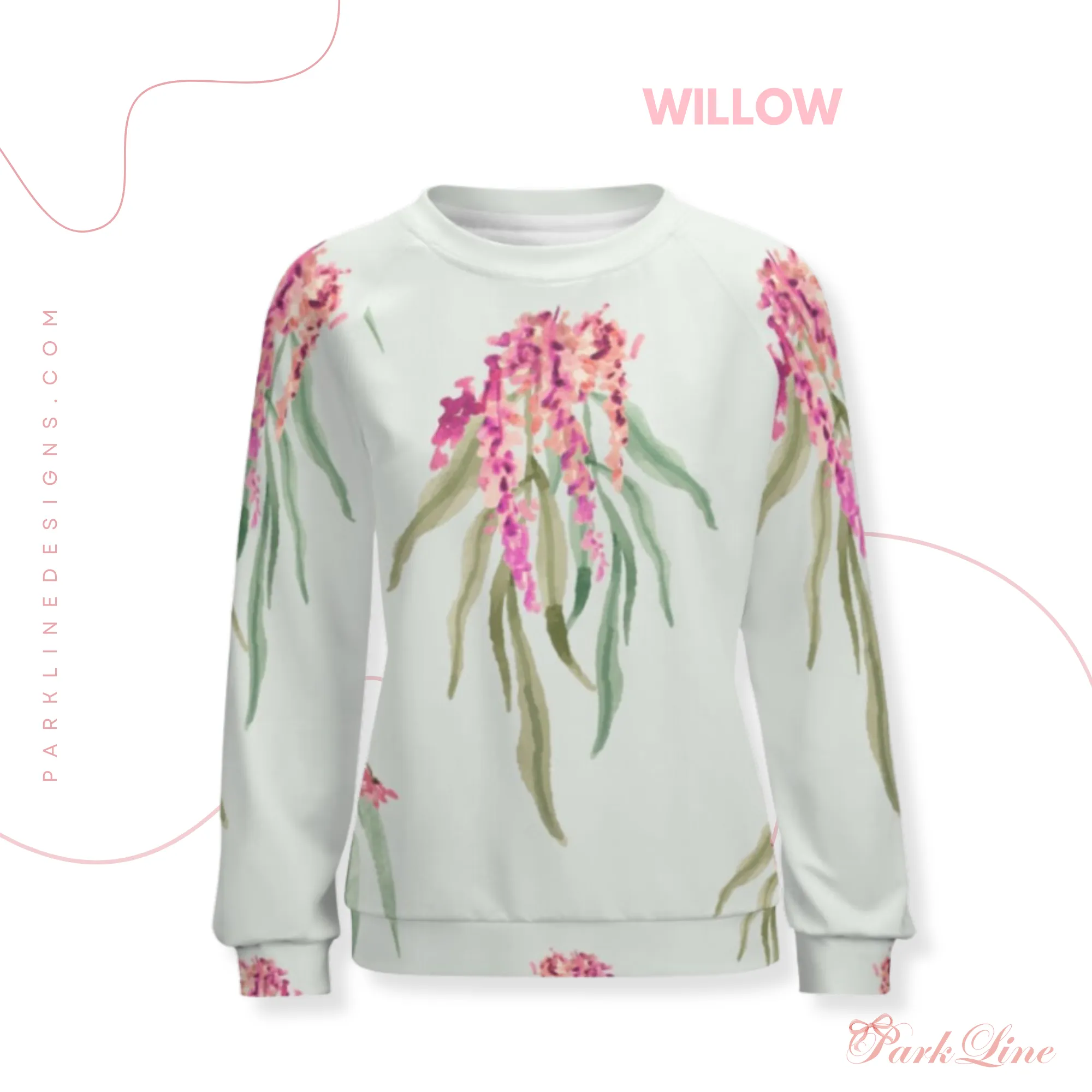 Pink Hydrangea Women's Raglan Crewneck Sweatshirt | Floral Heart Wreath Top | Cozy Autumn & Winter Crewneck