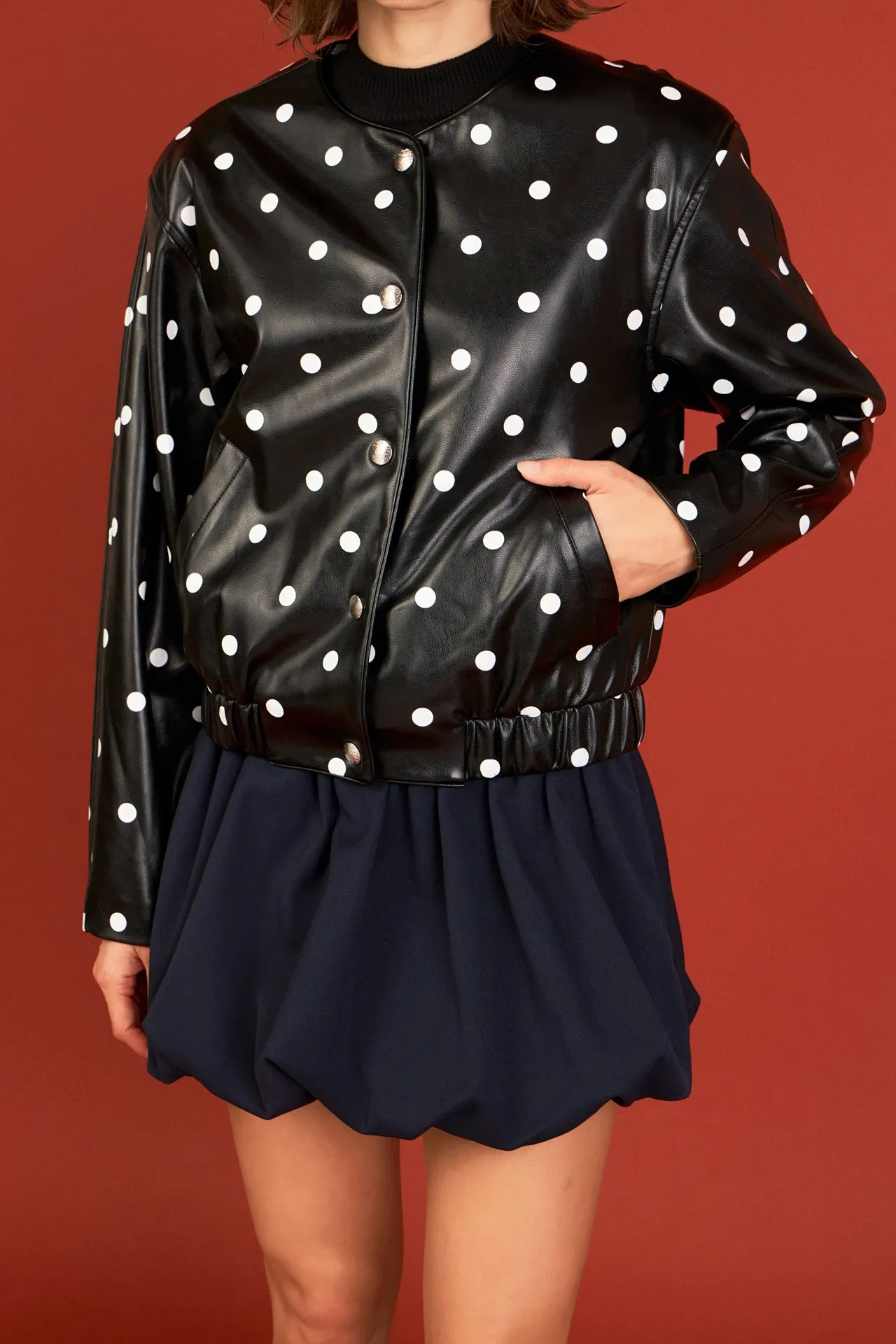 Polka Dot Faux Leather Jacket