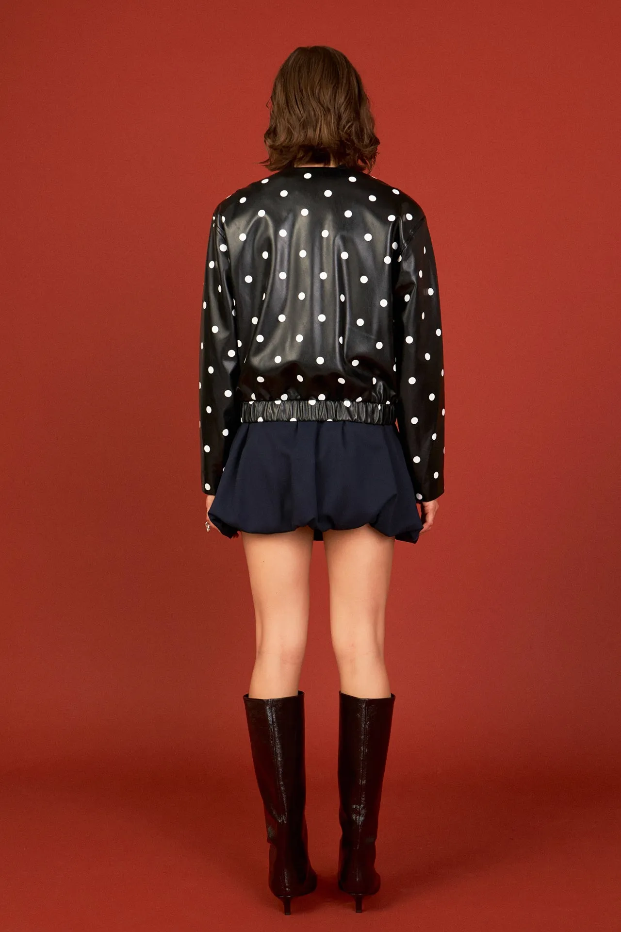 Polka Dot Faux Leather Jacket