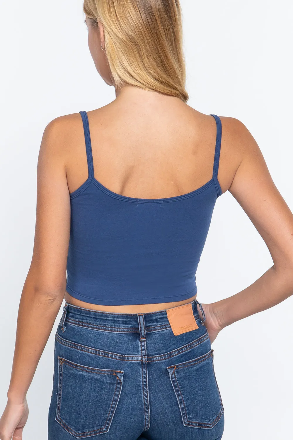 Round Neck W/removable Bra Cup Cotton Spandex Bra Top - 17 colors - Ships from The USA