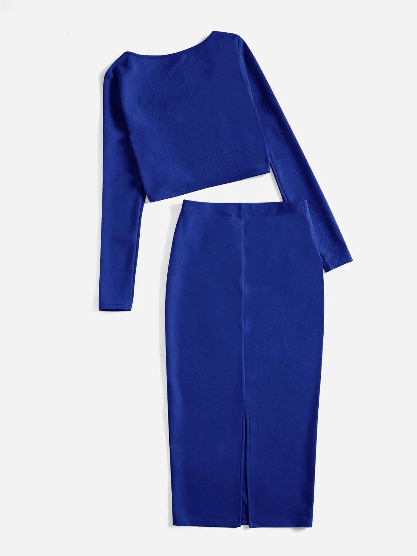 Solid Crop Top & Split Hem Pencil Skirt Set