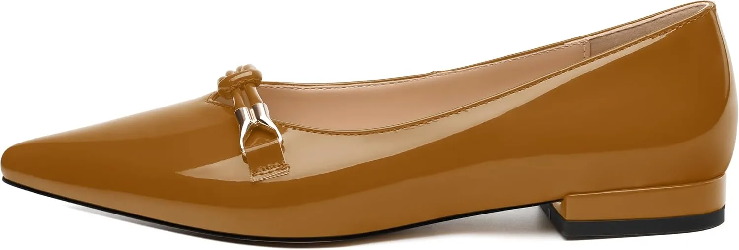 WAYDERNS Heels for Women Pointed Toe Comfortable Low Heel Patent Leather 1 Inch Flats Pumps Office Work Dating Slip on Dress Shoes