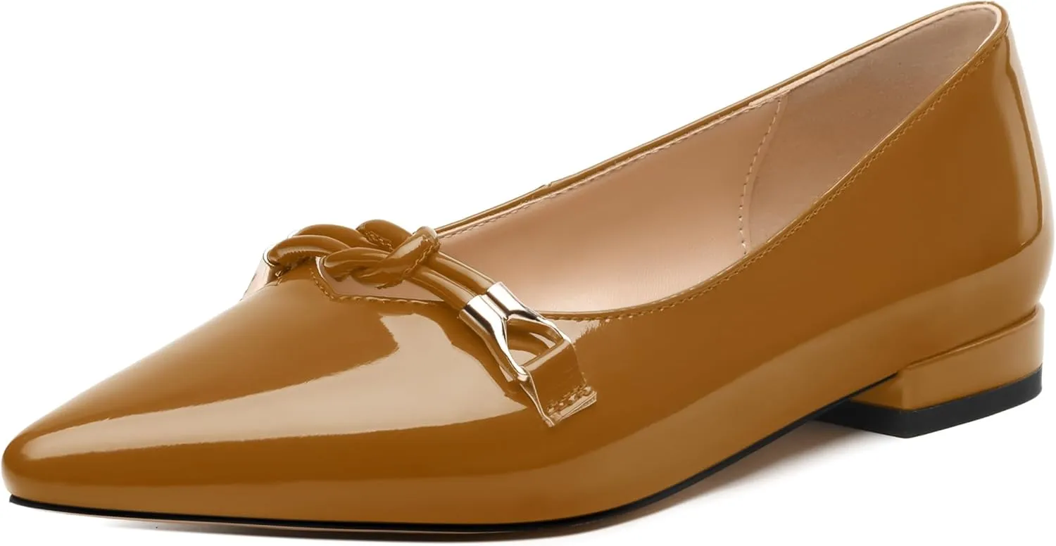 WAYDERNS Heels for Women Pointed Toe Comfortable Low Heel Patent Leather 1 Inch Flats Pumps Office Work Dating Slip on Dress Shoes