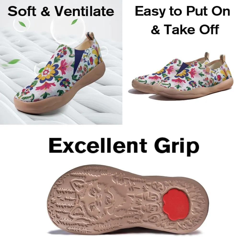 Women's Art Illustration Slip-on Shoes Vibrant Floral Casual Loafers Lightweight Comfortable Travel Footwear