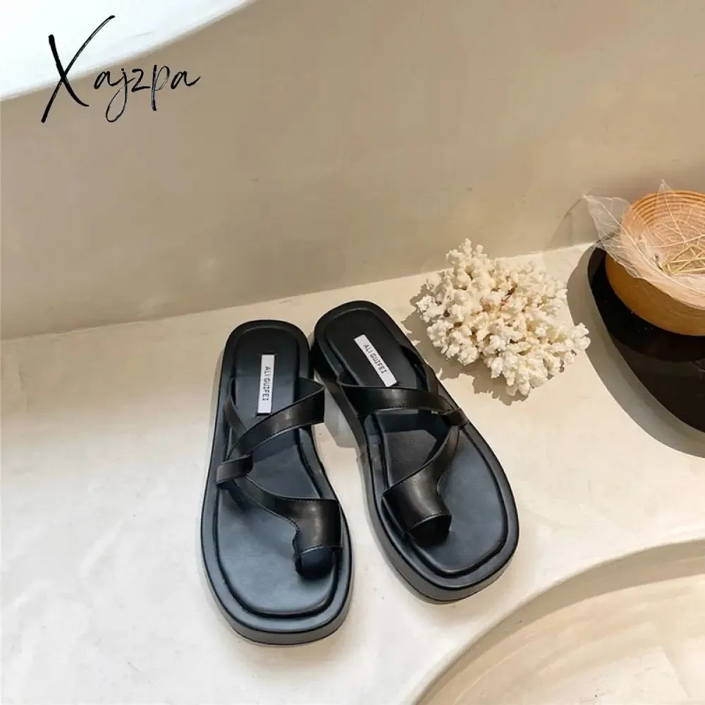 Xajzpa - Flat Ladies Sandals Summer Design Fashionable Women's Slippers Outerwear Solid Color Comfortable Gentle Female Shoes